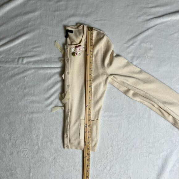 Express Womens Silk Blend Cardigan Size S Cream Pink 3D Floral Cottagecore Fairy - Picture 5 of 7